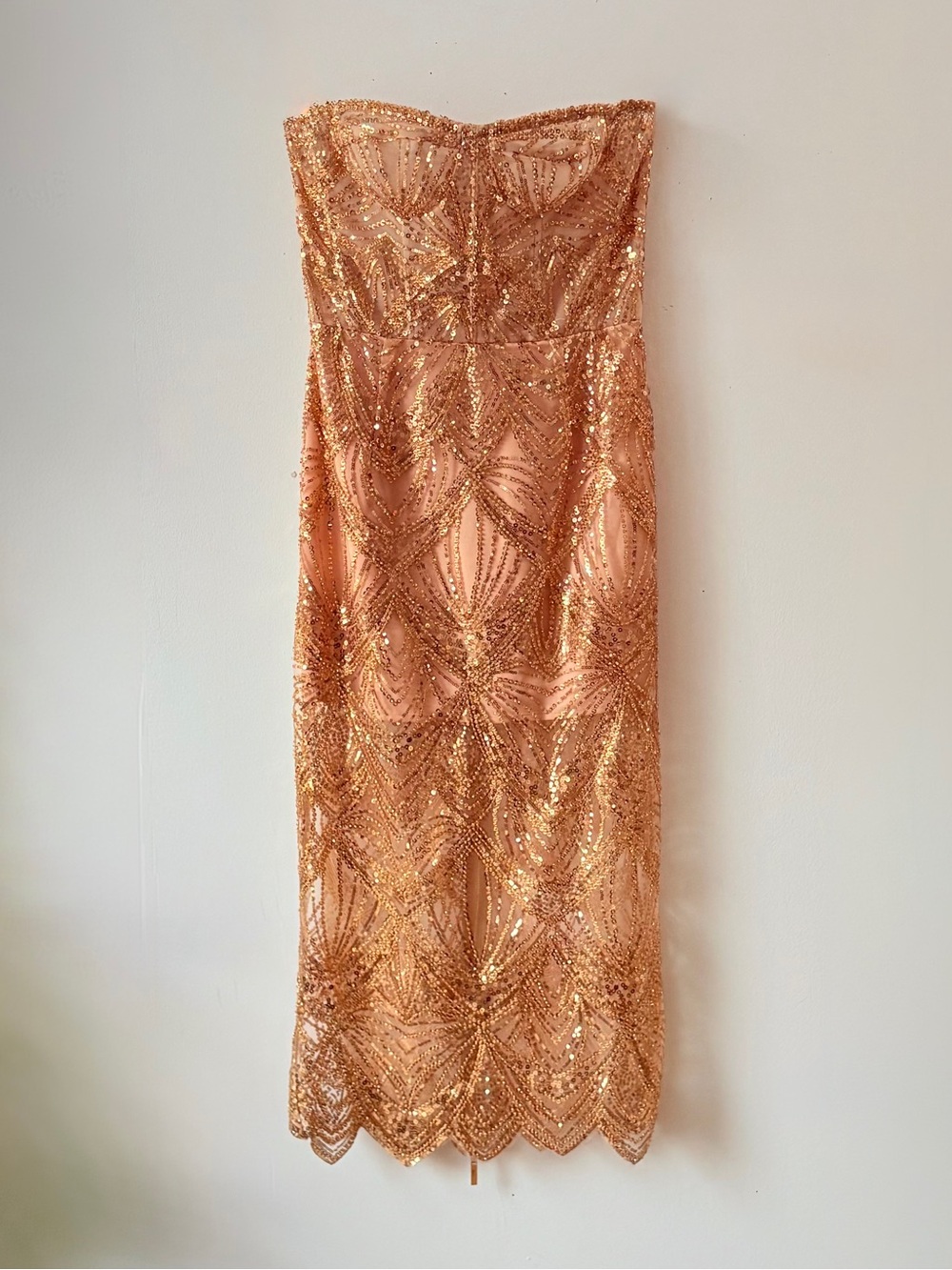 BRONX AND BANCO Giselle Strapless Sequin Midi Dress - Gold Party Cocktail Gown - Picture 8 of 16